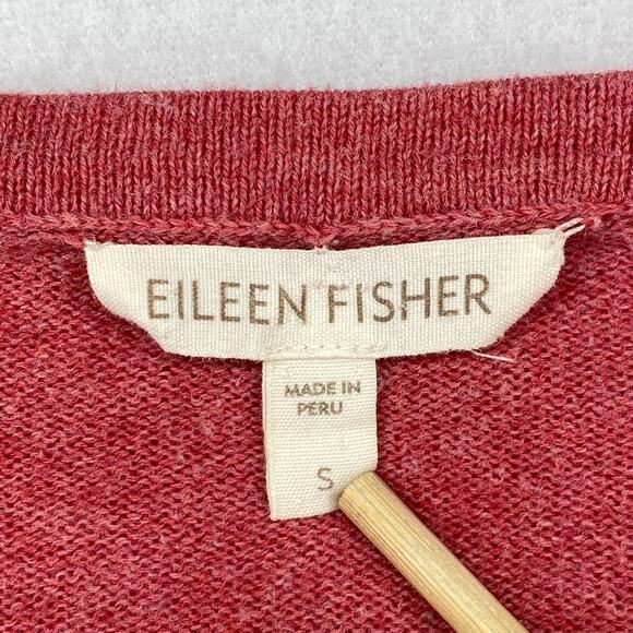 EILEEN FISHER Sweater S Organic Cotton Cardigan Draped Cowl Button Front Red - Picture 5 of 13